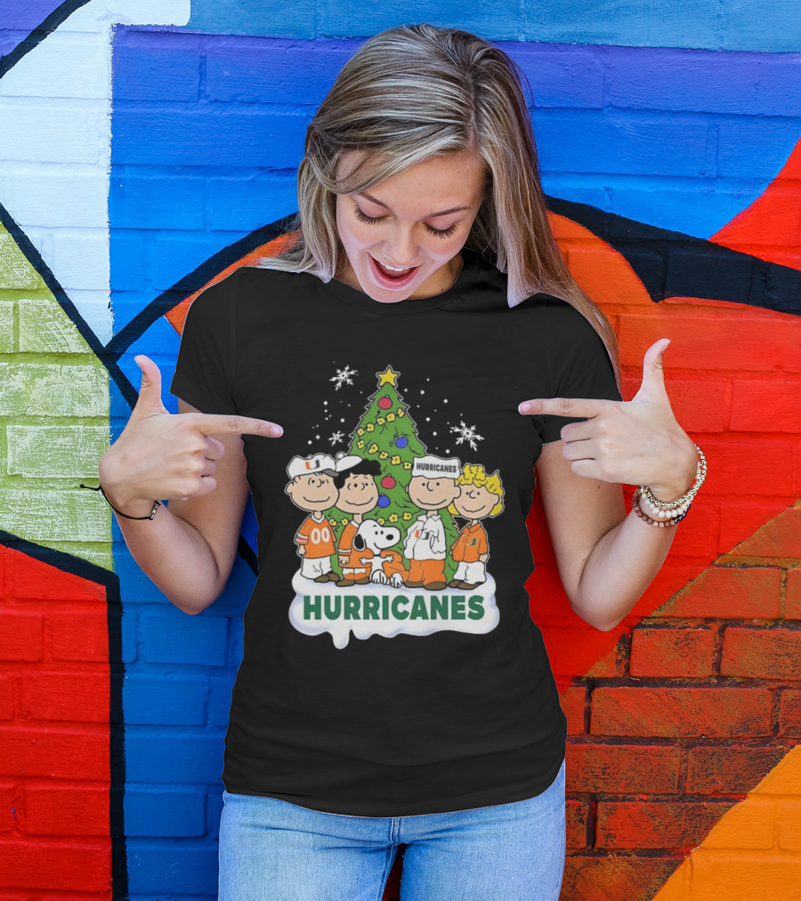 Miami Hurricanes Snoopy And Friends Christmas Tree T-Shirt