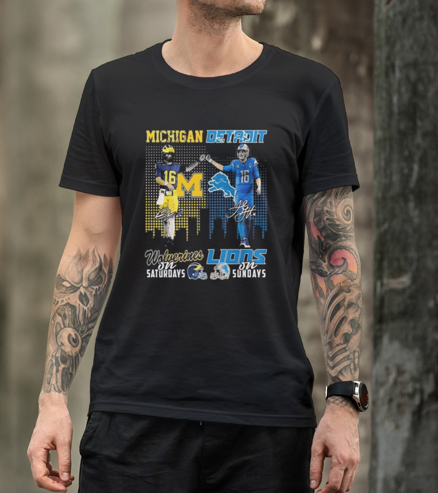 Michigan Detroit Wolverines On Saturdays Lions On Sundays T-Shirt