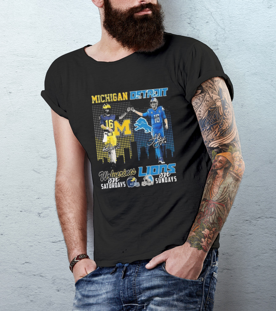 Michigan Detroit Wolverines On Saturdays Lions On Sundays T-Shirt