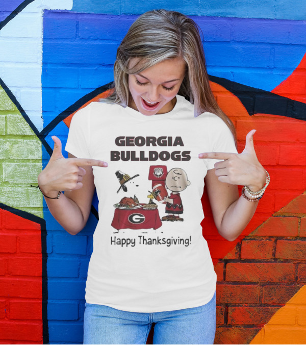 Georgia Bulldogs Peanuts Thanksgiving Celebrations Charlie Brown Football T-Shirt
