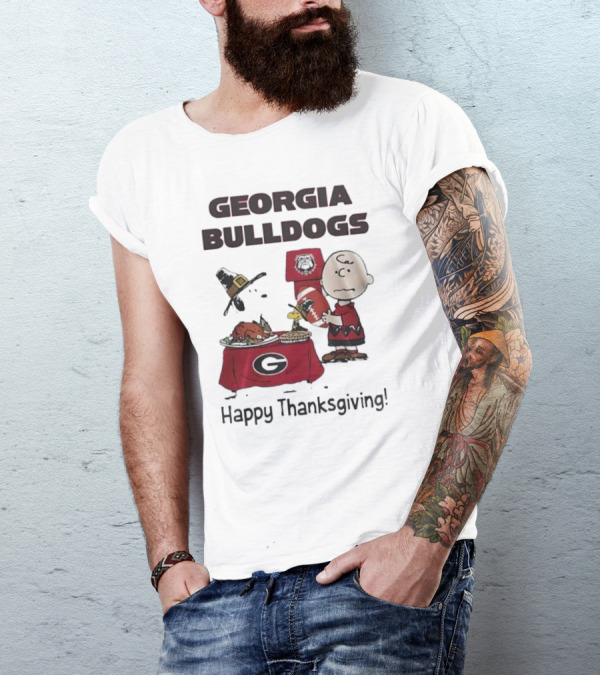 Georgia Bulldogs Peanuts Thanksgiving Celebrations Charlie Brown Football T-Shirt