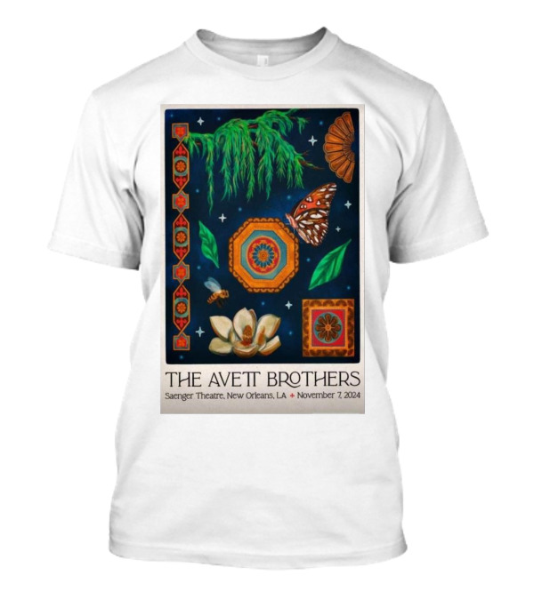 The Avett Brothers November 7 2024 Saenger Theatre New Orleans LA Tour Magnolia And Butterfly T-Shirt