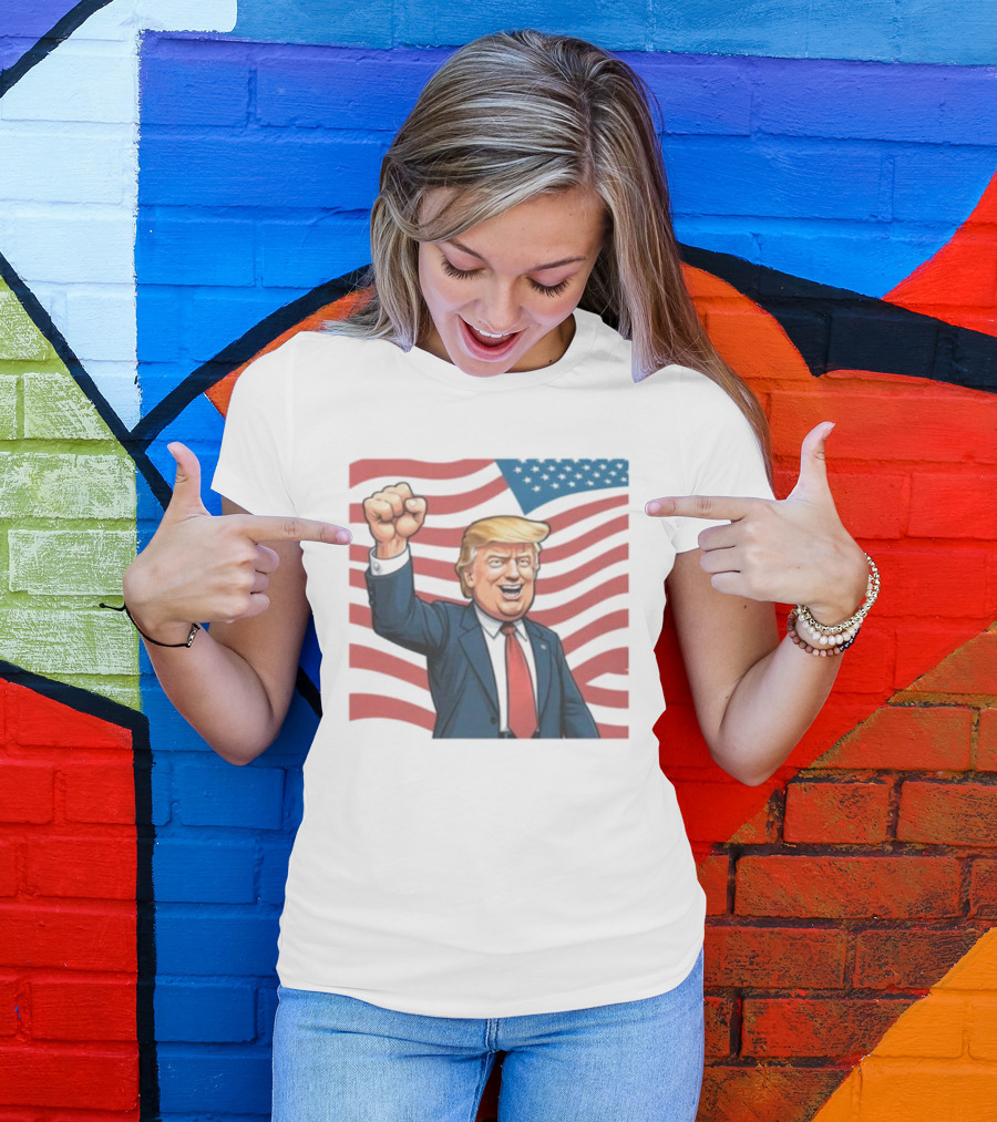 Trump Won Again Trump Fist Pump US Flag Cartoon T-Shirt
