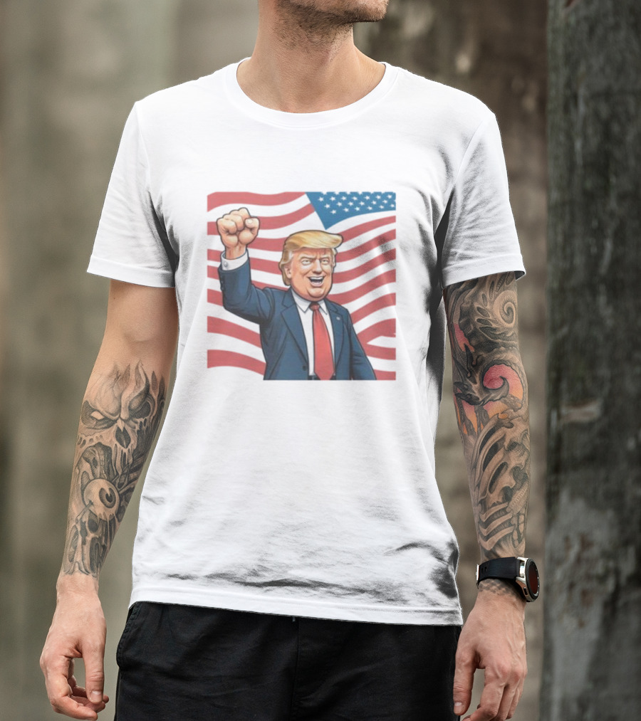 Trump Won Again Trump Fist Pump US Flag Cartoon T-Shirt