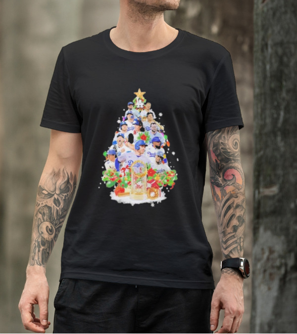 Los Angeles Dodgers Players Christmas Tree Trophy T-Shirt