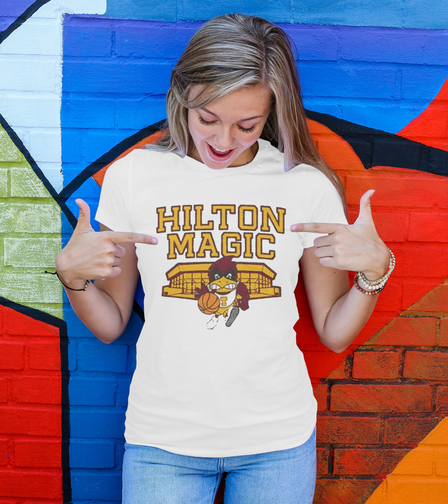 Iowa State Hilton Magic Cyclones Basketball Mascot With Hilton Coliseum T-Shirt