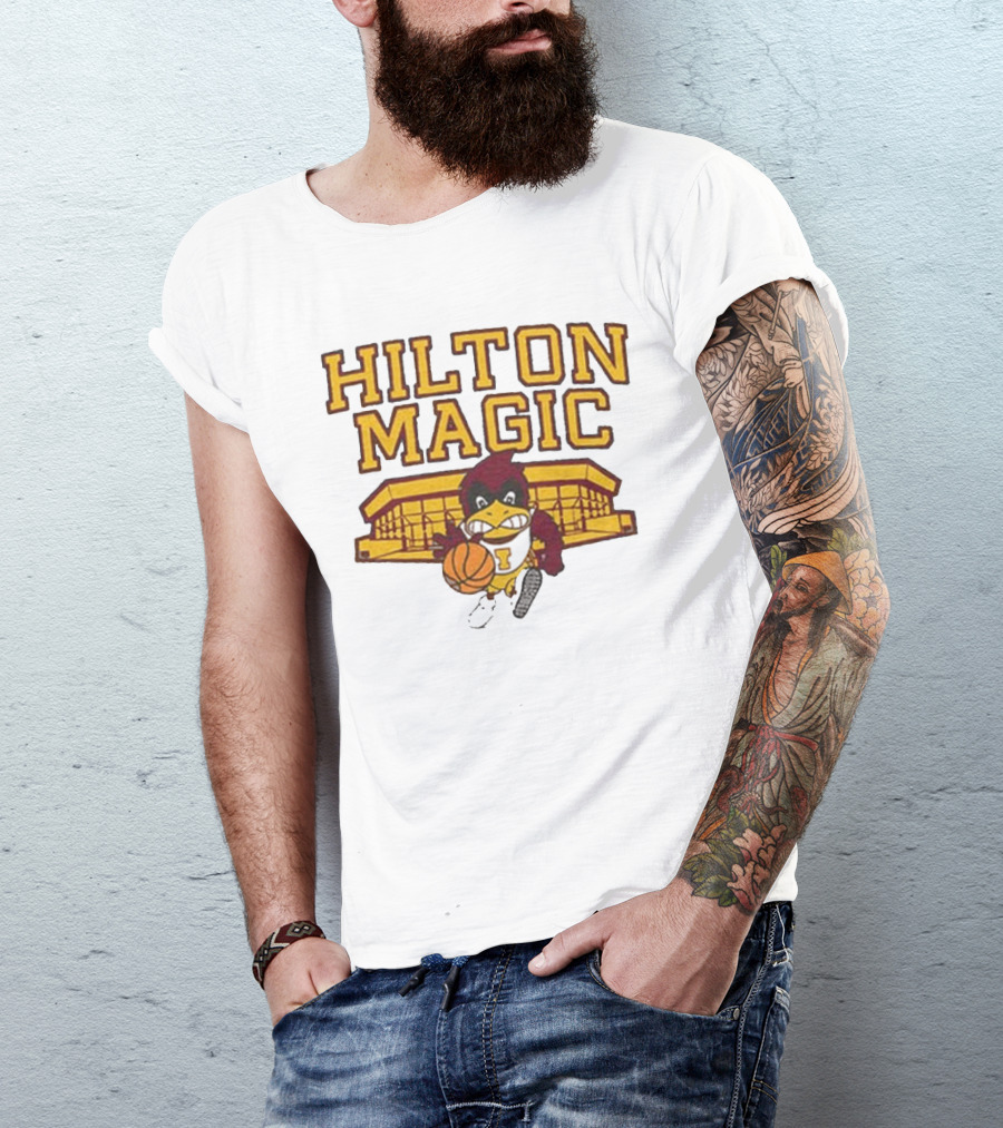 Iowa State Hilton Magic Cyclones Basketball Mascot With Hilton Coliseum T-Shirt