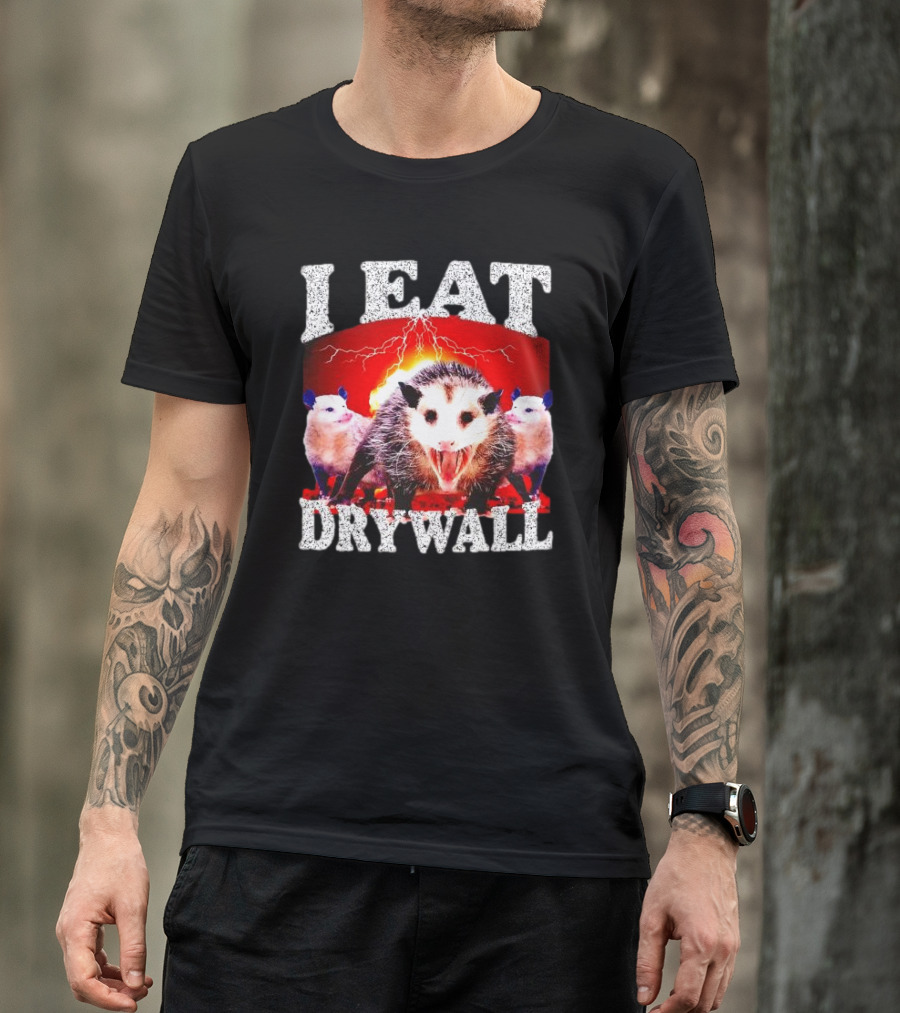 I Eat Drywall Opossum Trio Lightning Background T-Shirt