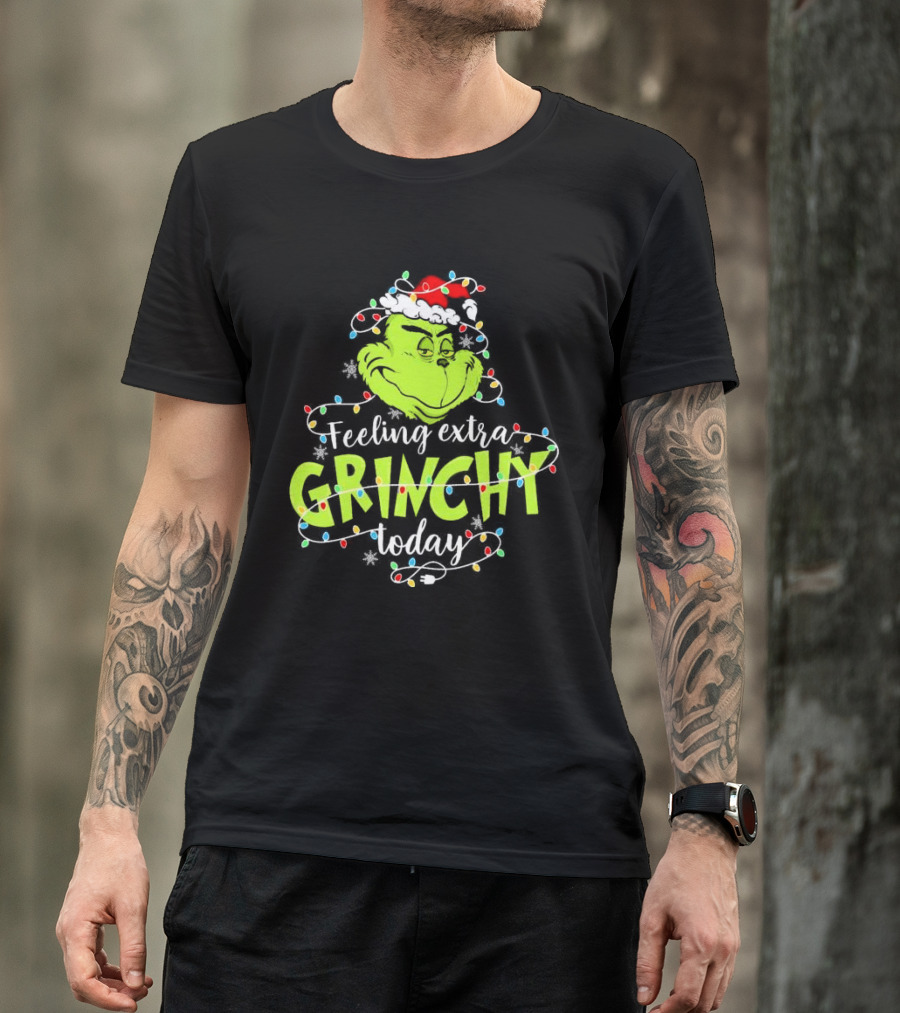 Feeling Extra Grinchy Today Santa Grinch With Christmas Lights T-Shirt