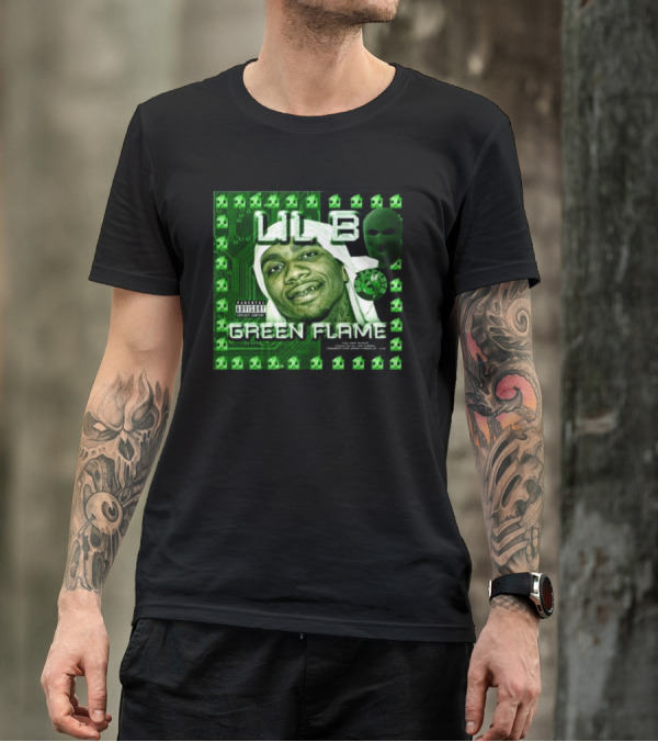 LIL B Green Flame Album Cover Art With Circuit Background And Face T-Shirt