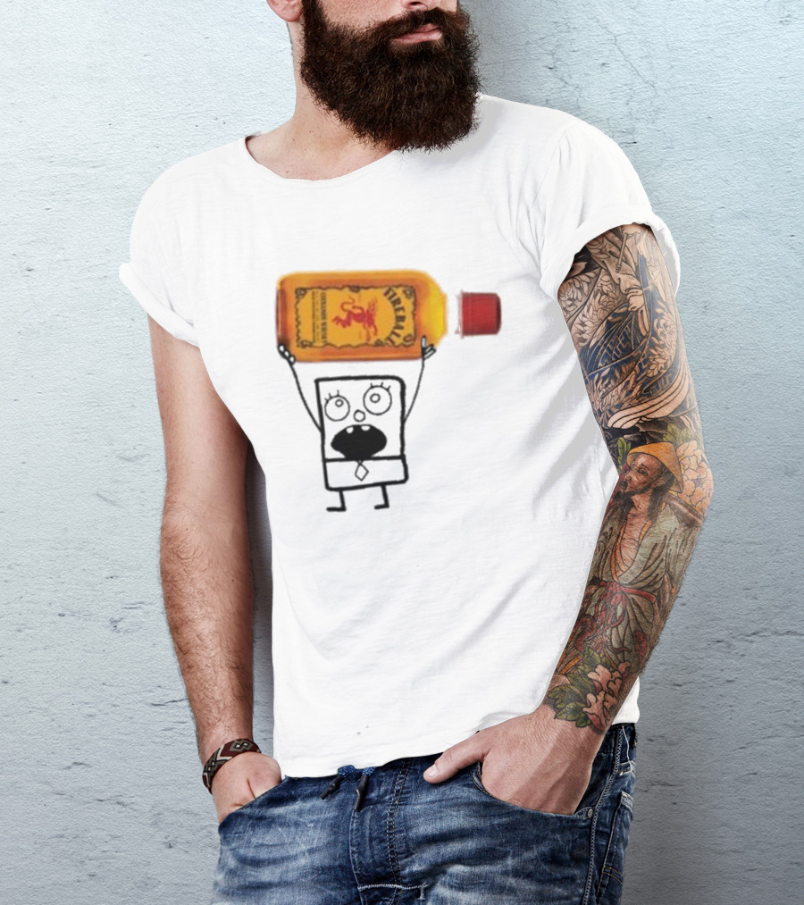 Doodlebob Fireball Whiskey Character Holding Iconic Liquor Bottle T-Shirt