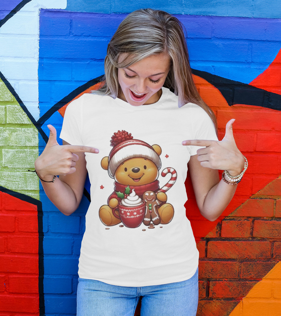 Winnie The Pooh Holiday Cozy Cocoa And Candy Cane Christmas T-Shirt
