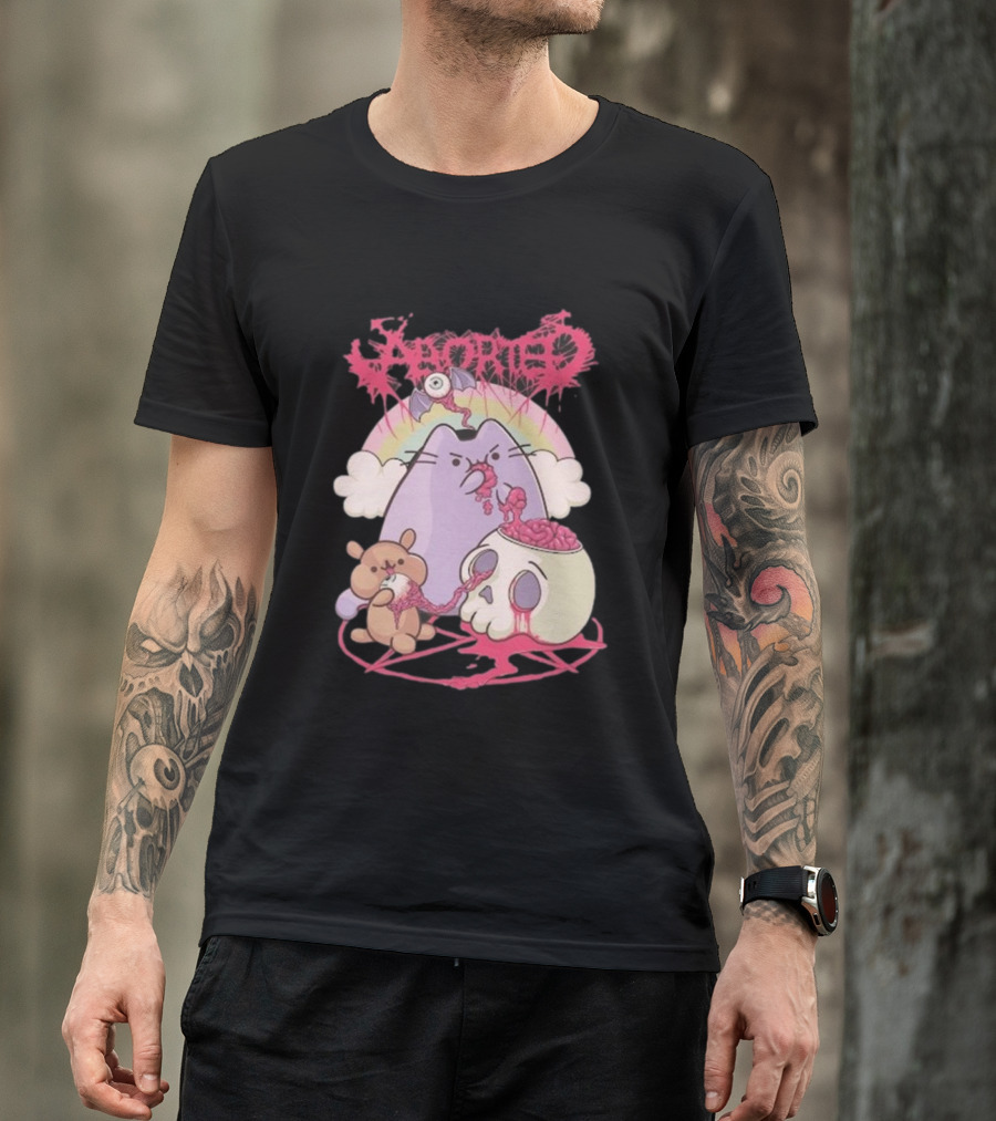 Indiemerch Store Aborted Cute Cat With Teddy And Skull Nomnom T-Shirt