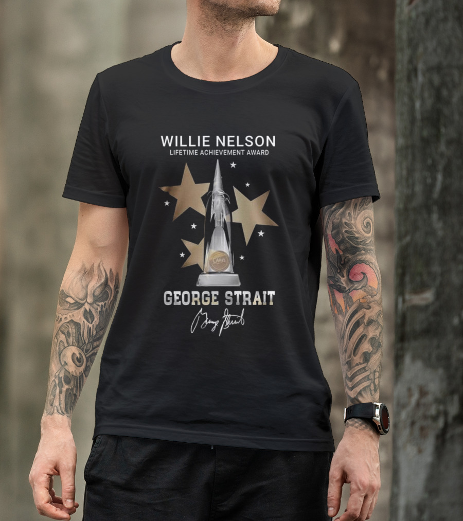 Willie Nelson Lifetime Achievement Award George Strait Signature CMA T-Shirt