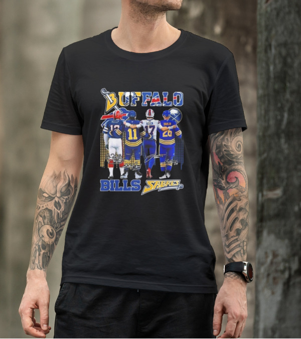 Buffalo Bills Sabres Kelly Perreault Allen Dahlin Signatures T-Shirt