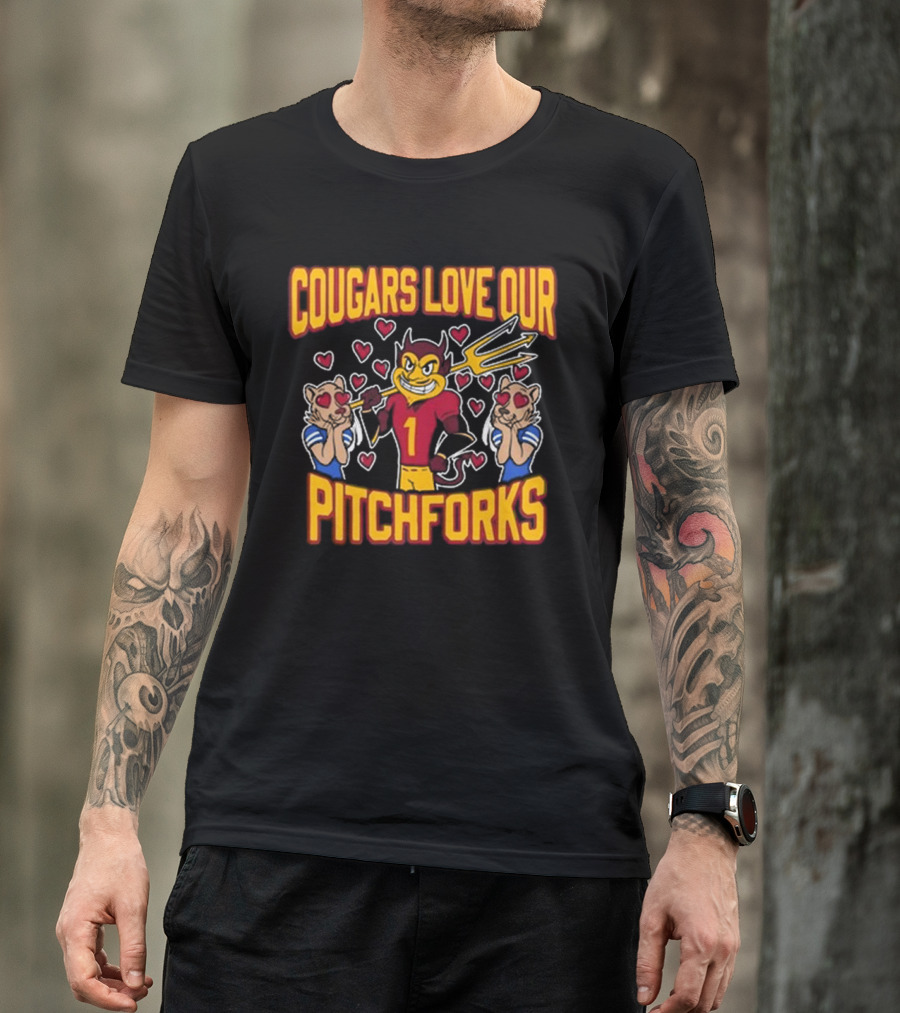 Cougars Love Our Pitchforks Number 1 Devil With Cougars Hearts T-Shirt