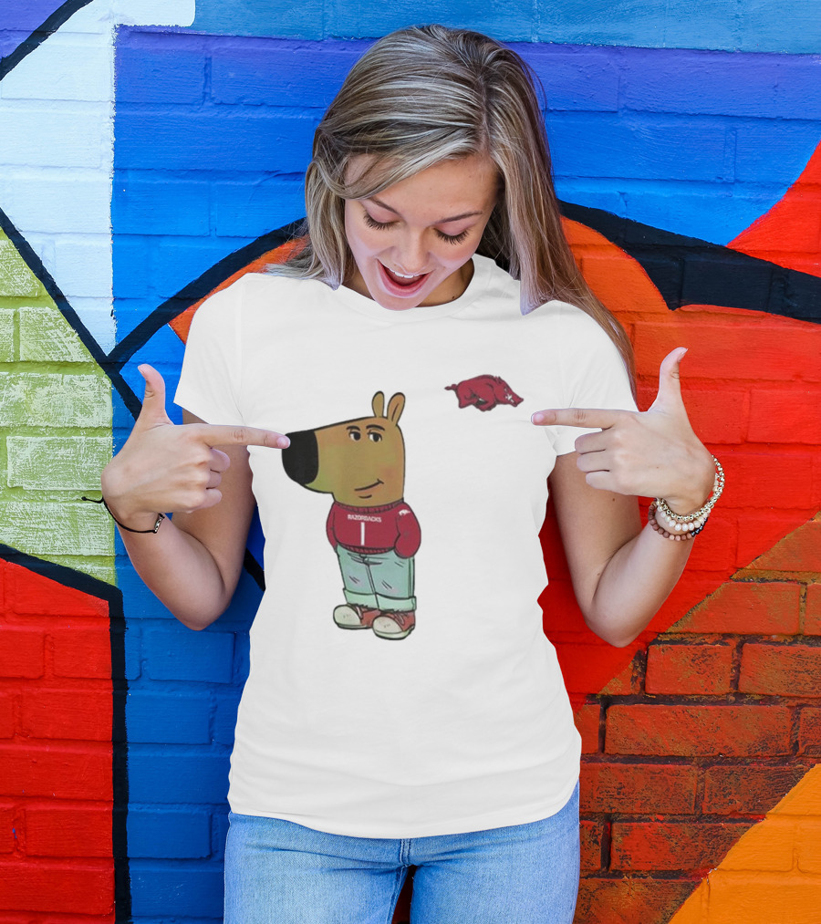 Arkansas Razorbacks Chill Guy Mascot With Cartoon Character In Red Sweater And Jeans T-Shirt