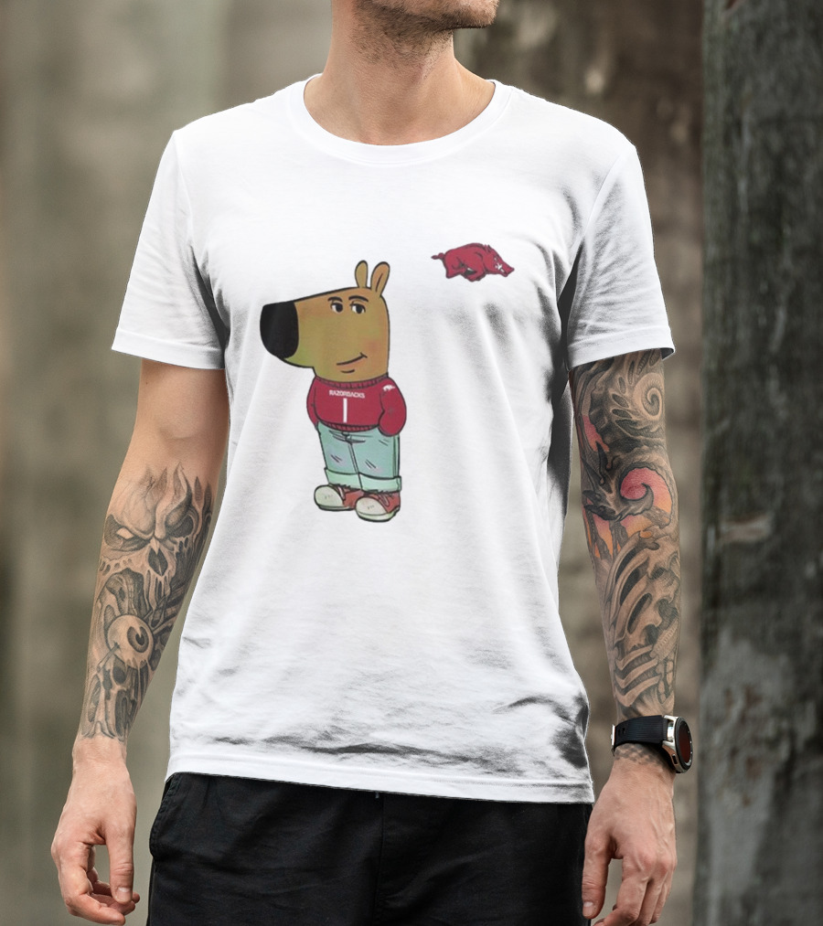 Arkansas Razorbacks Chill Guy Mascot With Cartoon Character In Red Sweater And Jeans T-Shirt