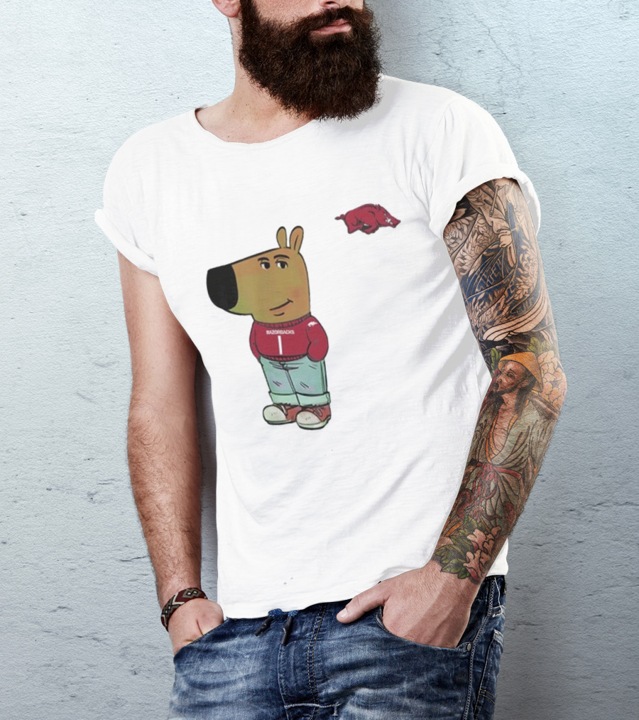 Arkansas Razorbacks Chill Guy Mascot With Cartoon Character In Red Sweater And Jeans T-Shirt