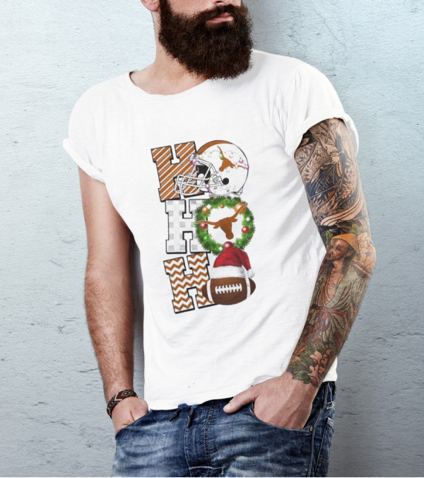 Texas Longhorns Football Christmas Helmet Wreath Santa Hat Game Day T-Shirt