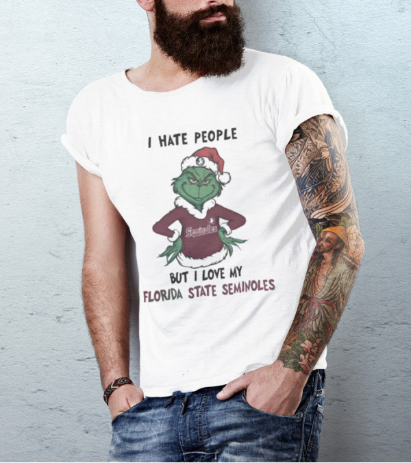I Hate People But I Love My Florida State Seminoles Grinch Christmas T-Shirt