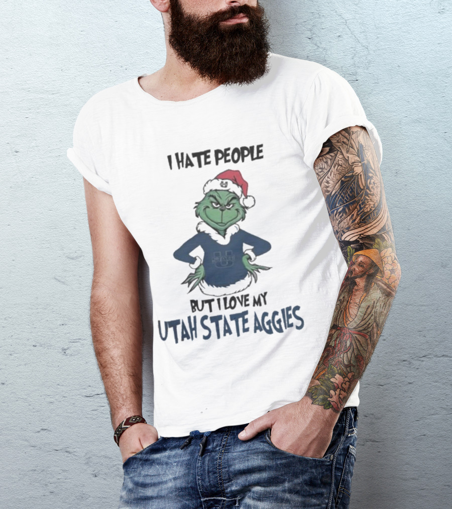I Hate People But I Love My Utah State Aggies Grinch Christmas T-Shirt