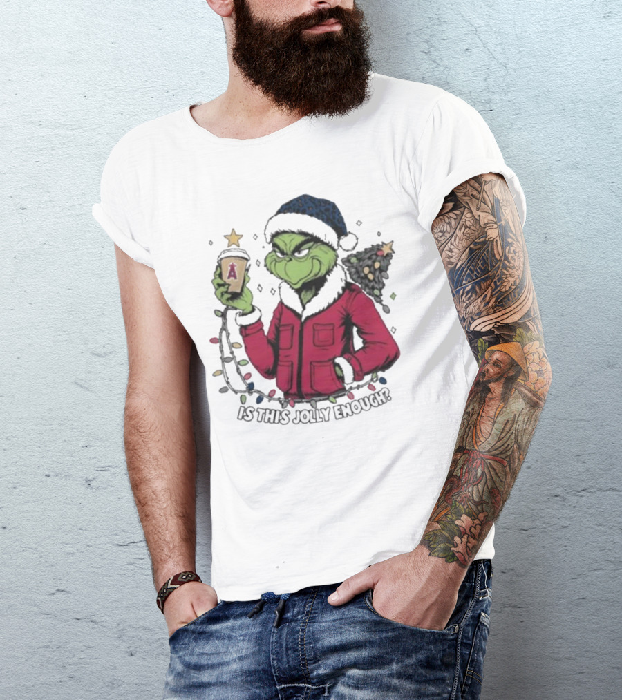 Merry Christmas Los Angeles Angels Santa Grinch Is This Jolly Enough T-Shirt