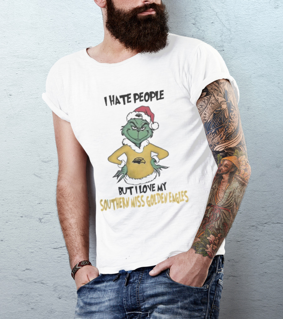I Hate People But I Love My Southern Miss Golden Eagles Grinch Christmas T-Shirt