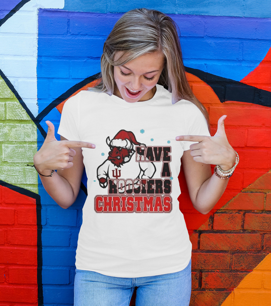 Have A Hoosiers Christmas Indiana Hoosiers Santa Mascot T-Shirt