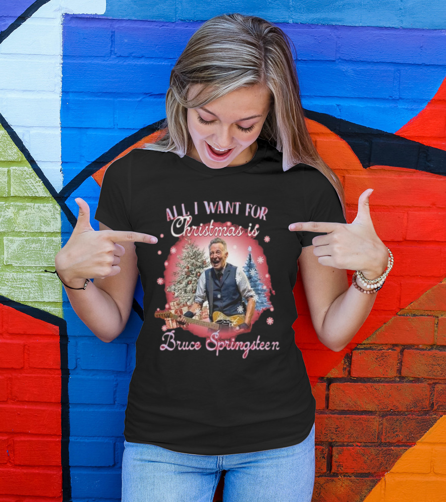 All I Want For Christmas Is Bruce Springsteen Snowflakes Christmas Trees T-Shirt