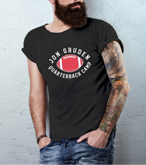 Jon Gruden Quarterback Camp Red Football Emblem T-Shirt