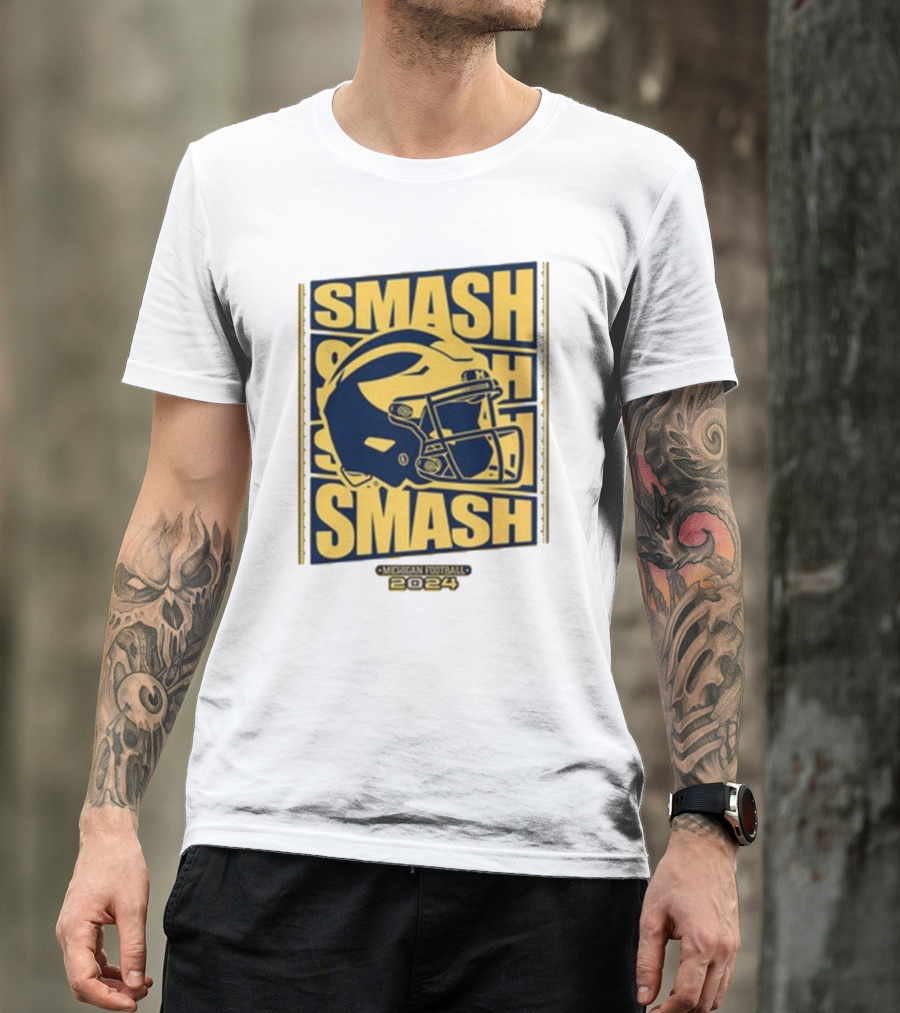 Michigan Football Smash Helmet T-Shirt