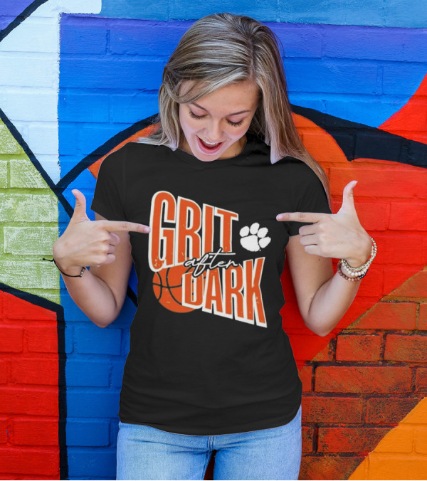 Clemson Grit After Dark Basketball And Paw Prints T-Shirt