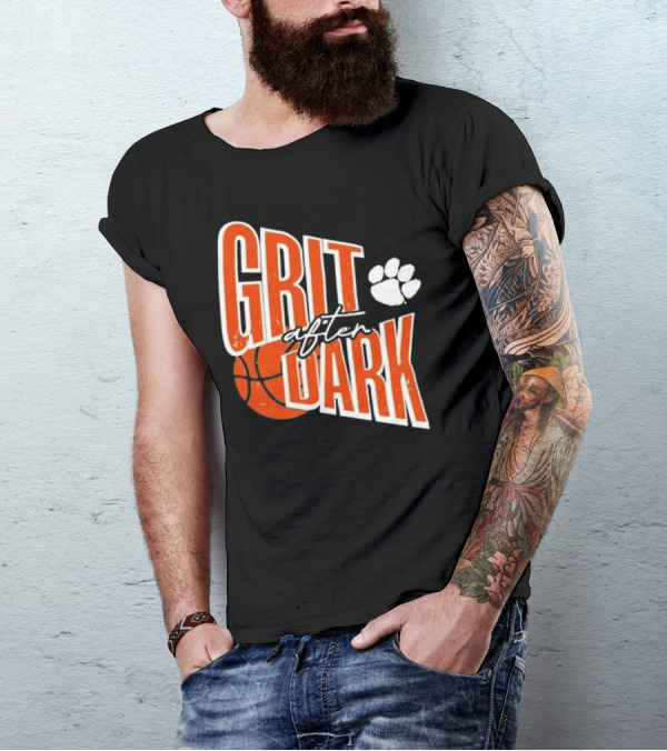 Clemson Grit After Dark Basketball And Paw Prints T-Shirt