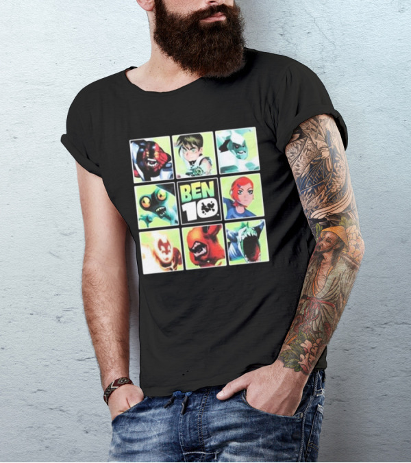 Ben 10 Alien Characters Panels Featuring Ben Gwen And Iconic Aliens T-Shirt