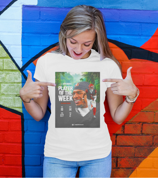Ja’Marr Chase Cincinnati Bengals AFC Offensive Player Of The Week TGT 18 REC 14 YDS 177 TDS 2 Bengals T-Shirt