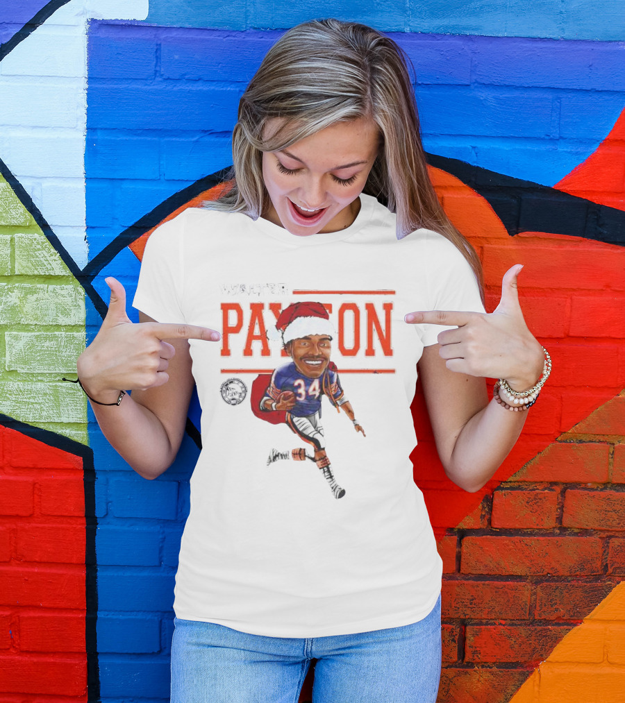 Walter Payton Chicago Bears 34 Santa Hat Caricature T-Shirt