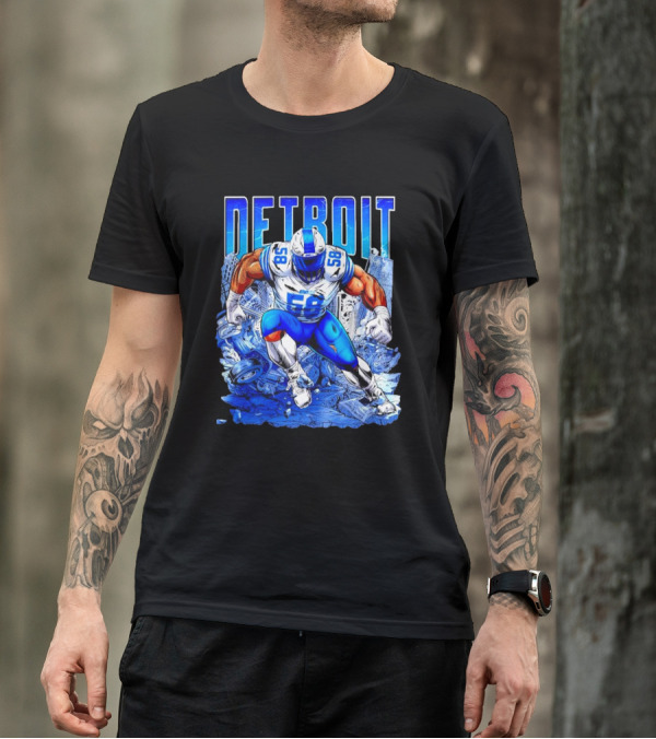 Detroit Lions Penei Sewell 58 Cartoon Superhero Action T-Shirt