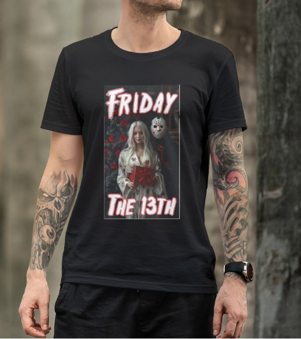 Friday The 13th Horror Inspired Roses And Mask Scene T-Shirt