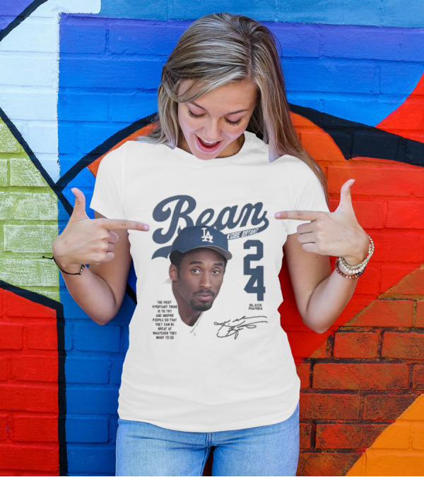 Bean Kobe Bryant 24 Black Mamba Dodgers Cap Autograph T-Shirt