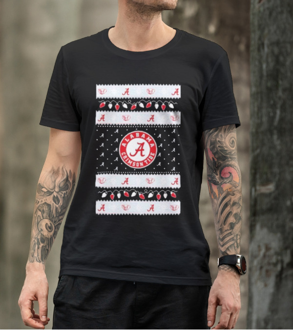 Alabama Crimson Tide A Repeated Pattern Christmas Lights Sweater Holiday T-Shirt