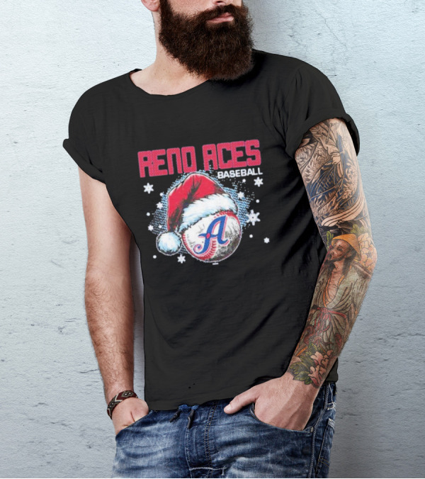 Reno Aces Baseball Santa Hat Christmas Holiday Snowflakes T-Shirt