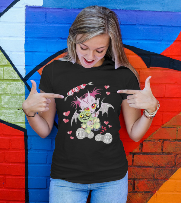 Gelhardcore Turbo Bat Creature Holding Plush Surrounded By Hearts T-Shirt