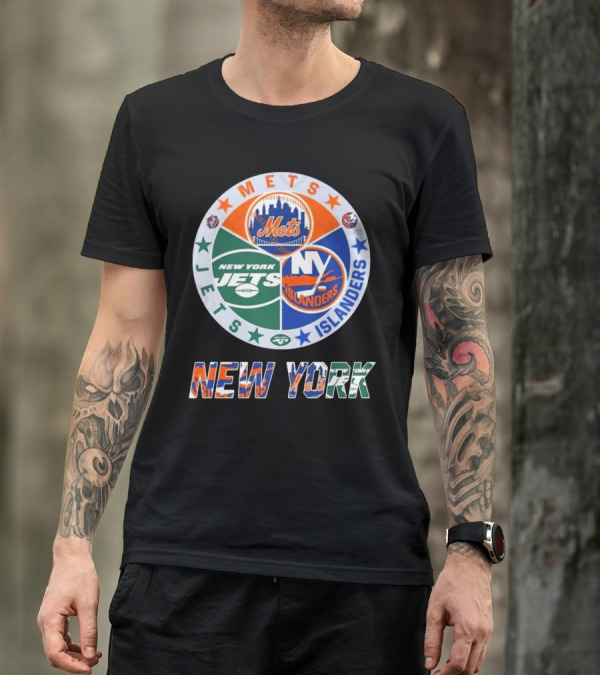 New York Mets Jets Islanders Circle Collaboration T-Shirt