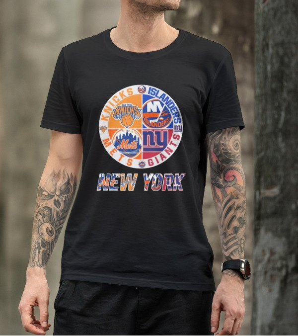 New York Knicks Mets Giants Islanders Circle Collaboration T-Shirt