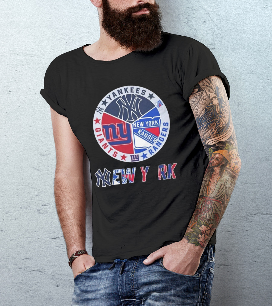 Yankees Giants Rangers Circle New York Collaboration T-Shirt