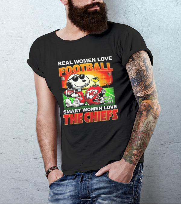 Snoopy Real Women Love Football Smart Women Love The Chiefs Kansas City Sunset T-Shirt