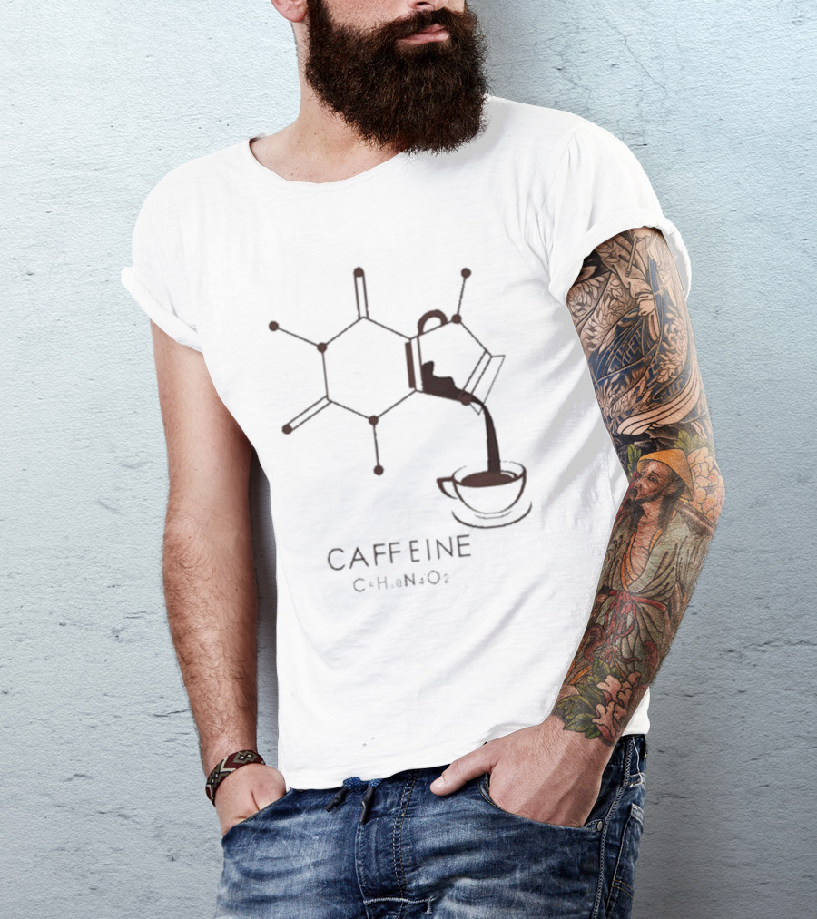 Dr.Beachgem10 Caffeine Chemistry Molecule Pouring Coffee C8H10N4O2 T-Shirt