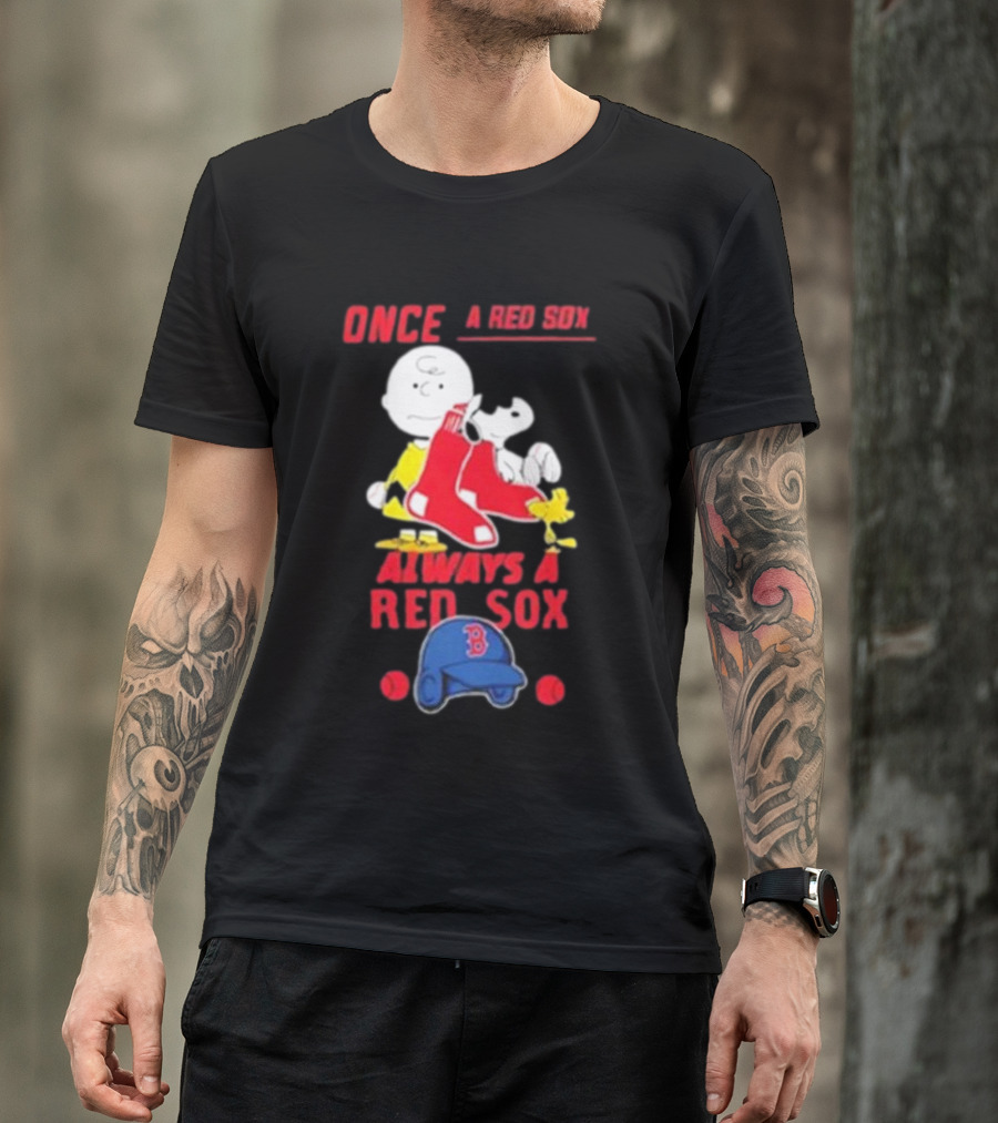 Once A Red Sox Always A Red Sox Charlie Brown Snoopy Woodstock Boston Helmet T-Shirt