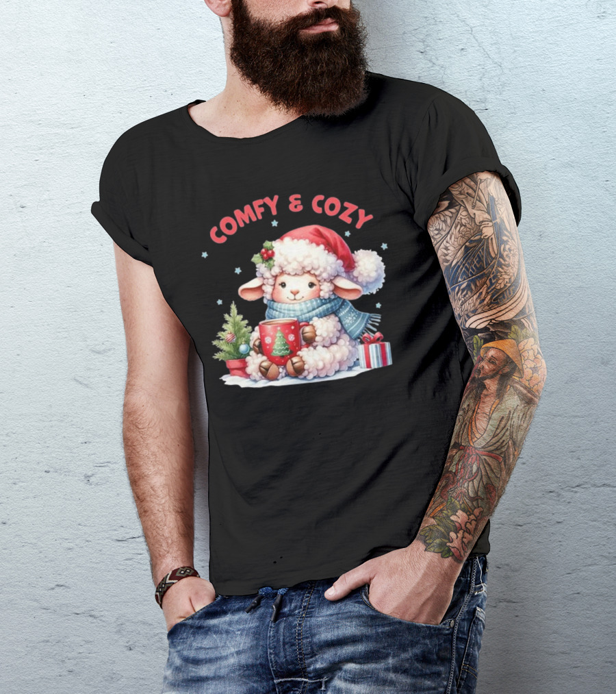 Comfy And Cozy Sheep Christmas T-Shirt